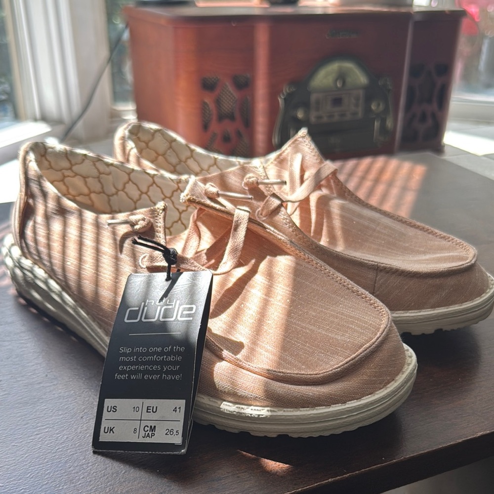 Hey Dude Tan and Pink Sneakers Relaxed Canvas Style